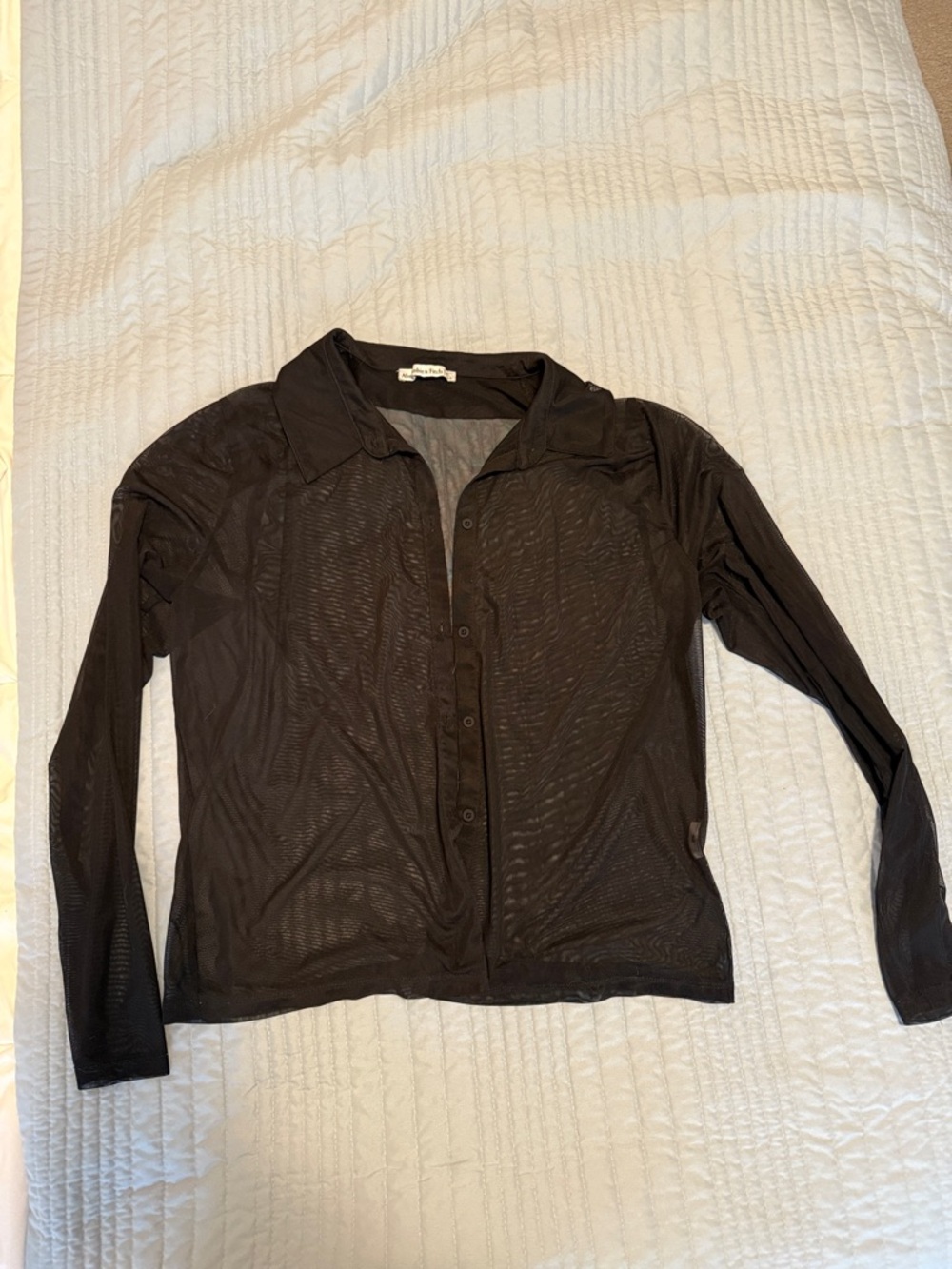 Sheer Stretchy Black Button-Up Long Sleeve Shirt